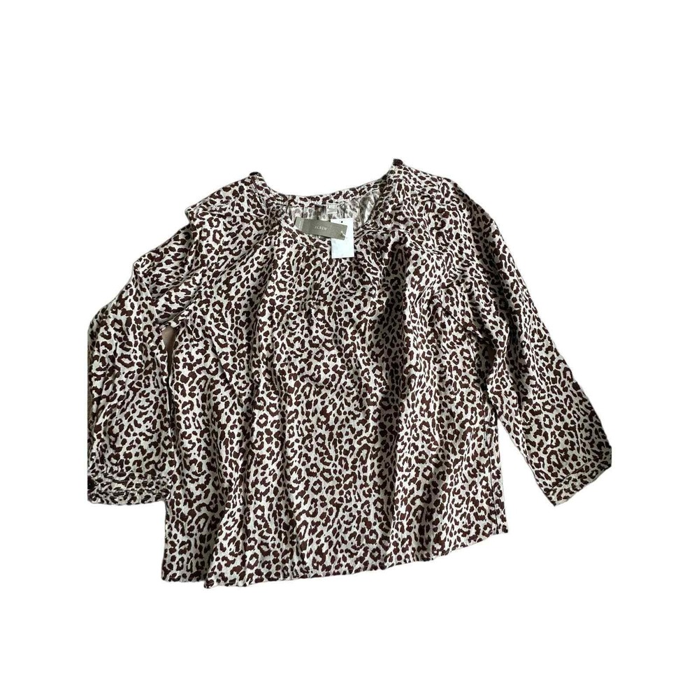 J‎ Crew Leopard print brown linen tunic long sleeve women size 12